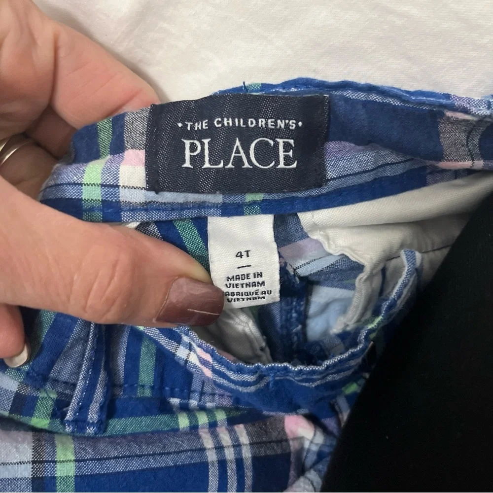 The Children's Place Boy's Shorts Adjustable Waist Blue Plaid Casual Size 4T